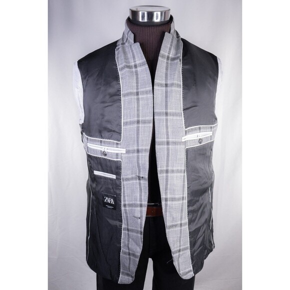 ZARA Sport Coat Jacket Blazer Gray Check 2-Button Sz 42 Single-Vented Poly Blend - Picture 10 of 14